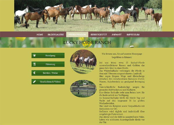 Pensionspferdehaltung Lucky Horse Ranch - Screenshot Internetseite